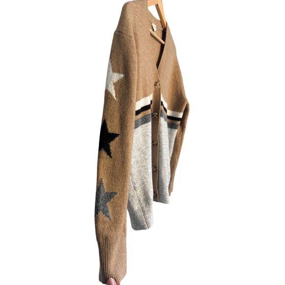 Hem & Thread Star Sleeve Cardigan Sweater Tan Gray Medium Cozy Knit - Picture 4 of 6
